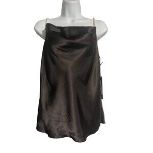 Nicole Miller New York Black Satin Cami Top With Faux Pearl Straps Womens XS